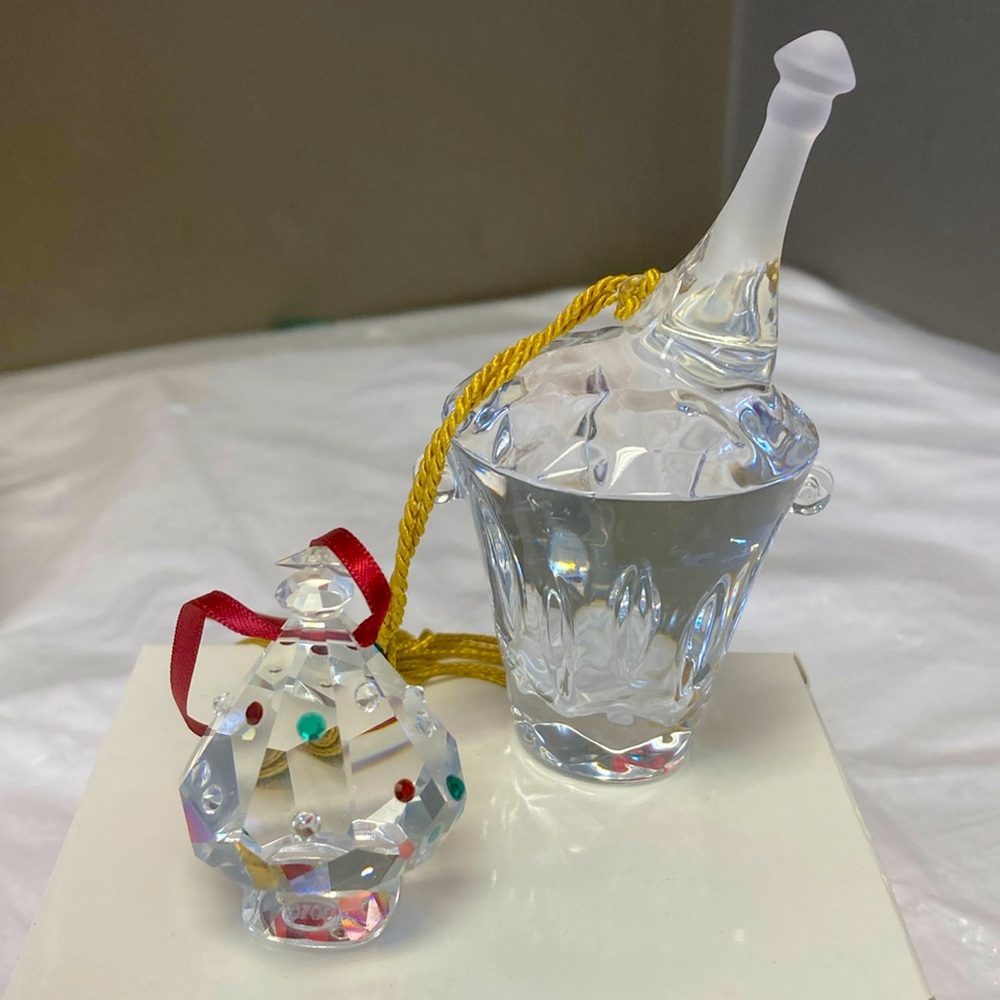 Crystal Ornaments Christmas Tree and Champagne Iced Bucket with Wine Bottle